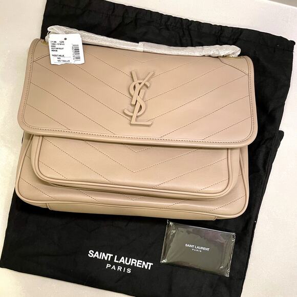 NWT SAINT LAURENT Monogram Medium Niki Shoulder Bag Dark Beige - Picture 1 of 16